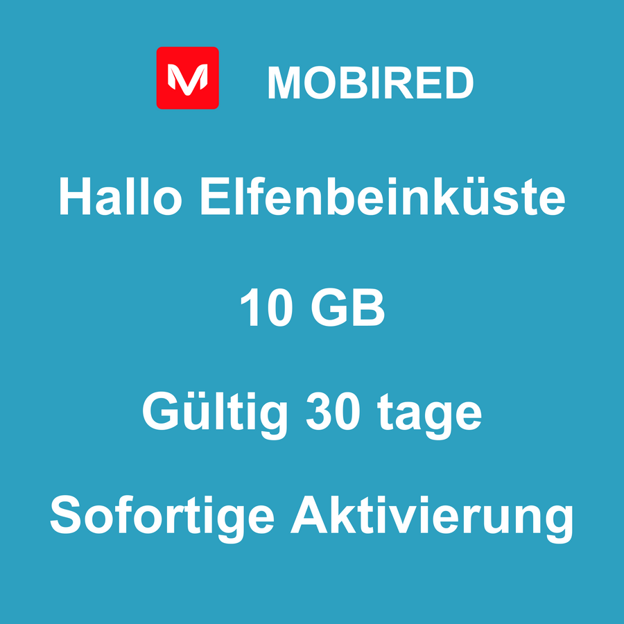 eSIM Elfenbeinküste Internet 10 GB – 30 tage | Mobired Hallo Elfenbeinküste