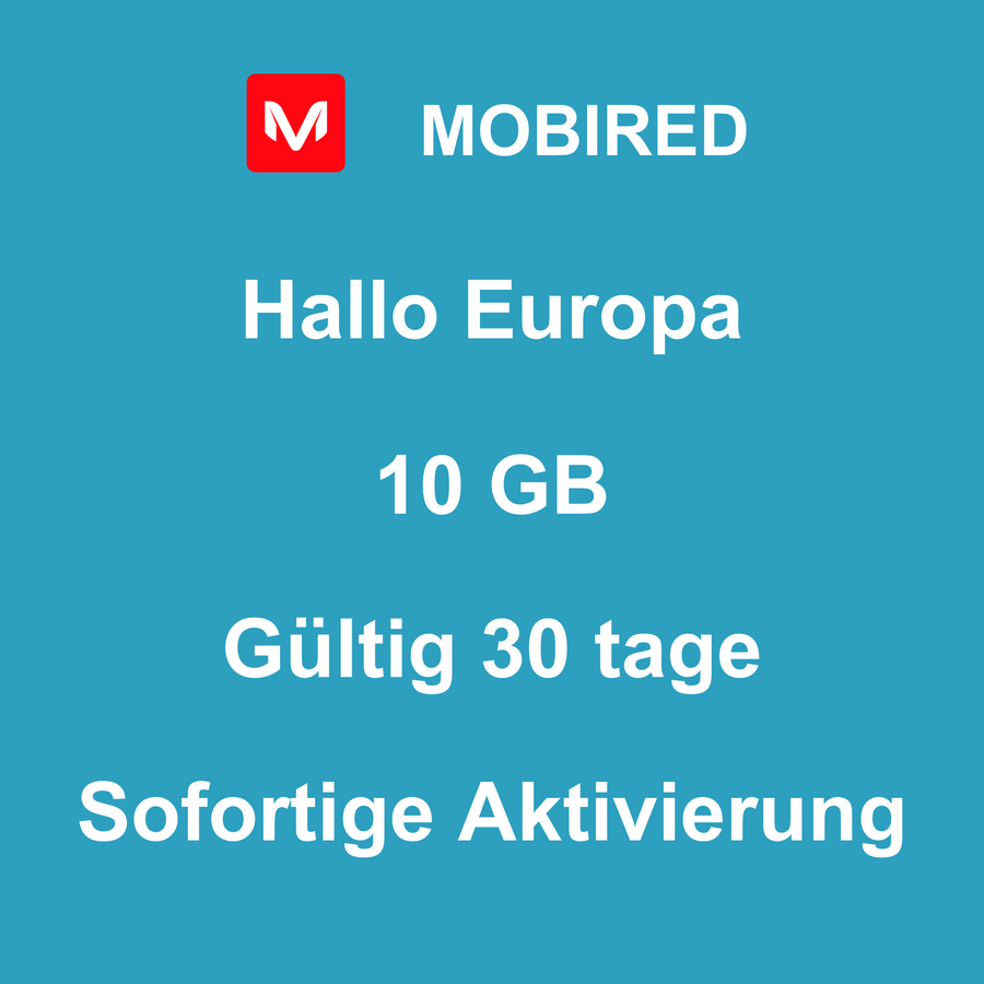 eSIM Europa Internet 10 GB – 30 tage | Mobired Hallo Europa