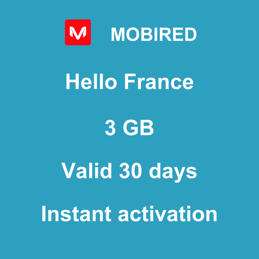 eSIM France Internet 3 GB – 30 days | Mobired Hello France