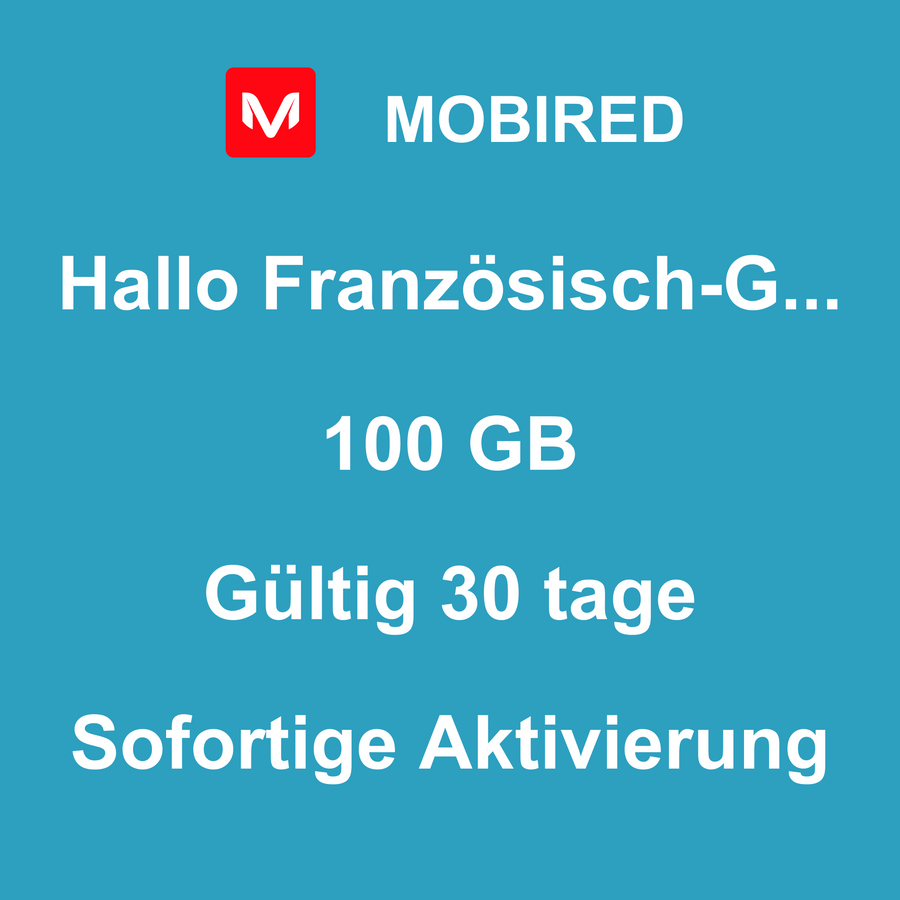 eSIM Französisch-Guayana Internet 100 GB – 30 tage | Mobired Hallo Französisch-Guayana