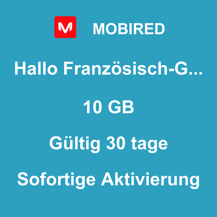 eSIM Französisch-Guayana Internet 10 GB – 30 tage | Mobired Hallo Französisch-Guayana