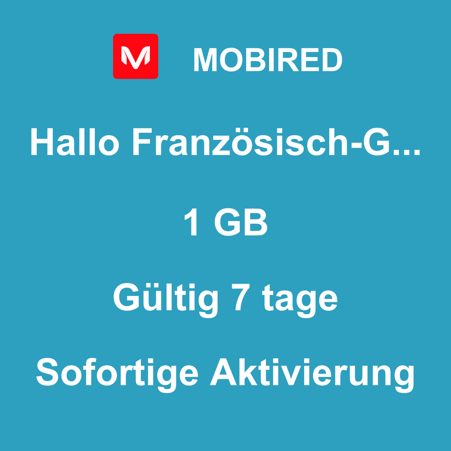eSIM Französisch-Guayana Internet 1 GB – 7 tage | Mobired Hallo Französisch-Guayana