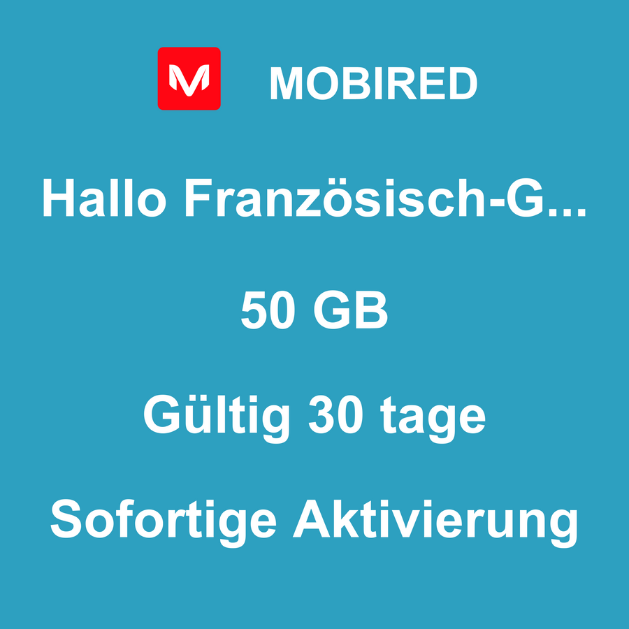 eSIM Französisch-Guayana Internet 50 GB – 30 tage | Mobired Hallo Französisch-Guayana
