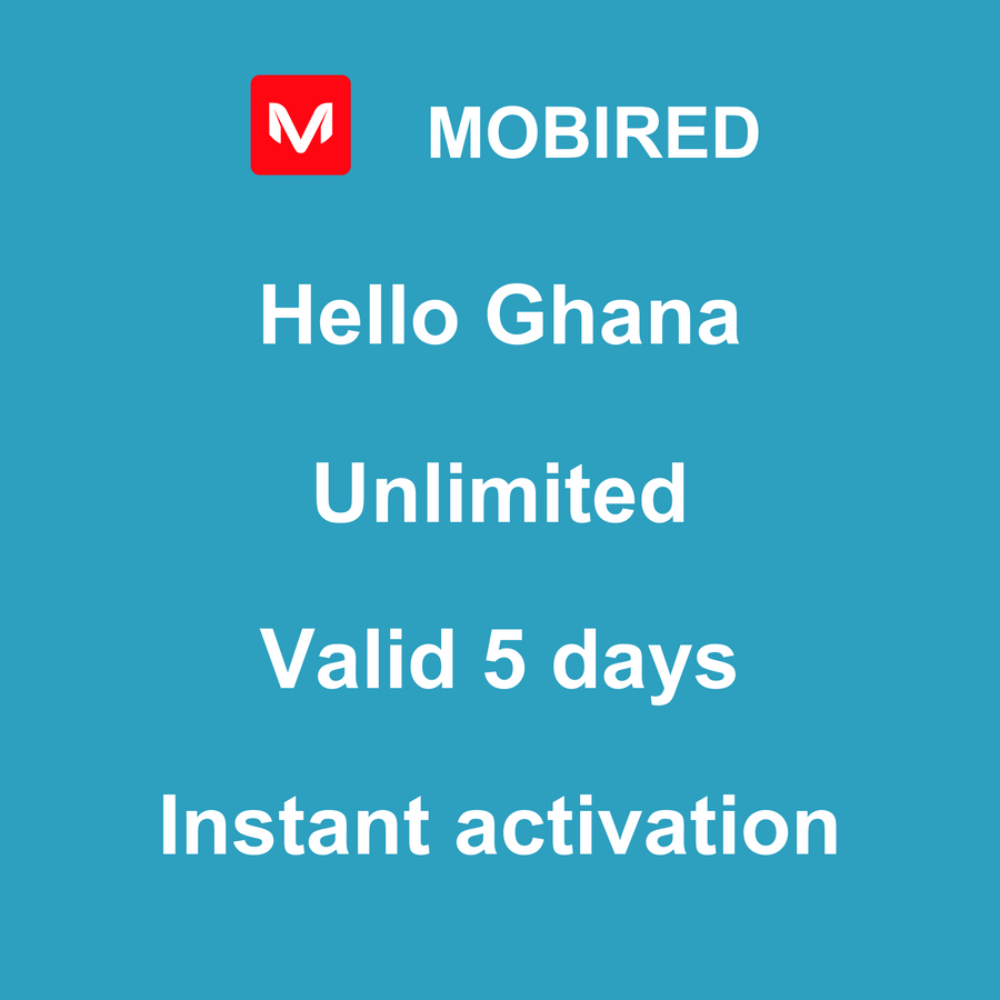 eSIM Ghana Internet unlimited – 5 days | Mobired Hello Ghana