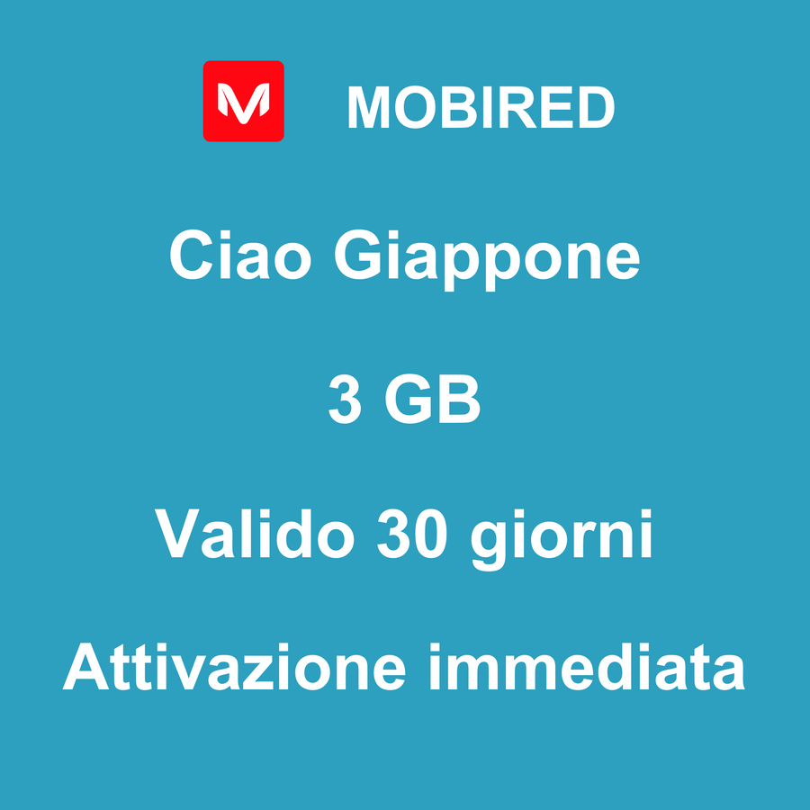eSIM Giappone Internet 3 GB – 30 giorni | Mobired Ciao Giappone