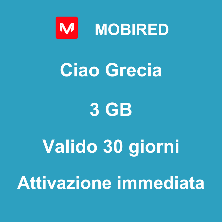 eSIM Grecia Internet 3 GB – 30 giorni | Mobired Ciao Grecia