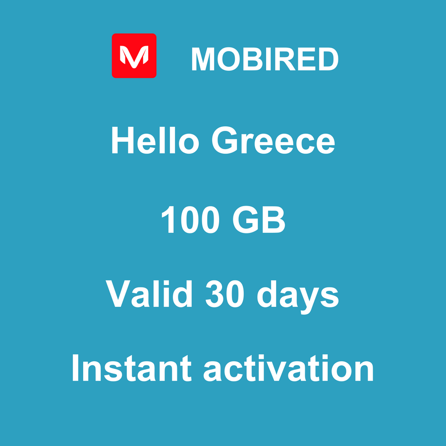 eSIM Greece Internet 100 GB – 30 days | Mobired Hello Greece