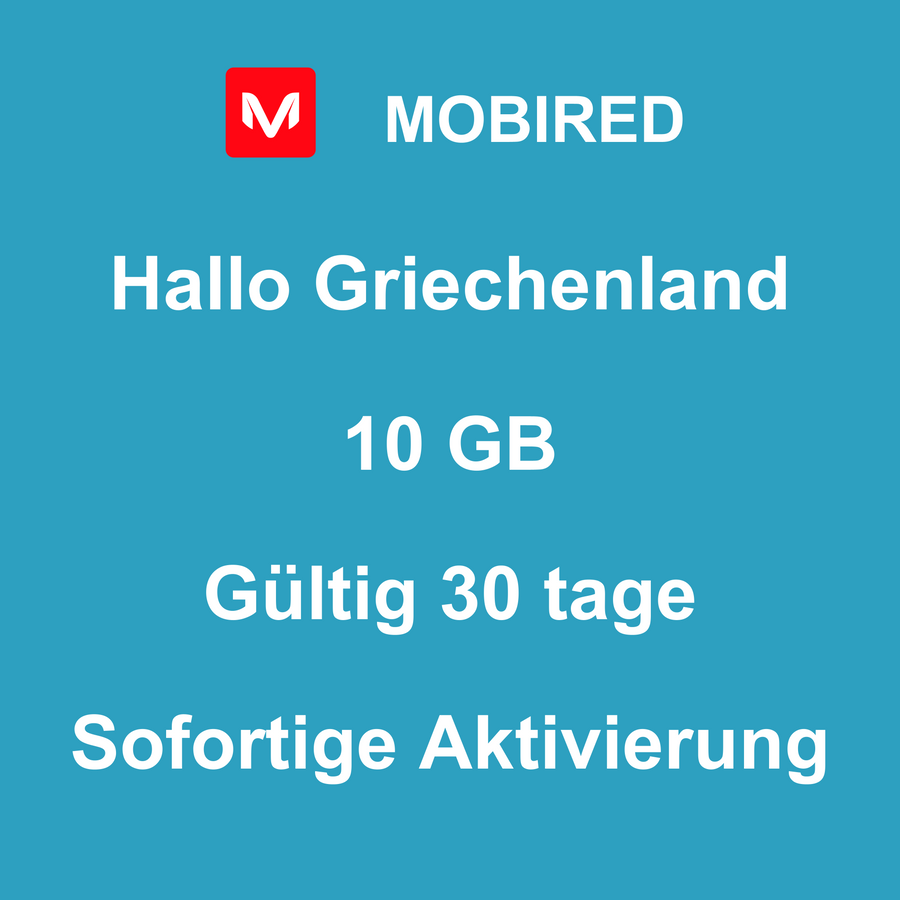 eSIM Griechenland Internet 10 GB – 30 tage | Mobired Hallo Griechenland