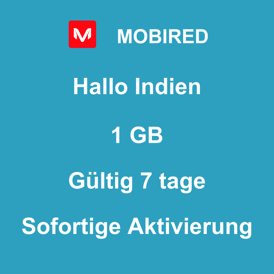 eSIM Indien Internet 1 GB – 7 tage | Mobired Hallo Indien