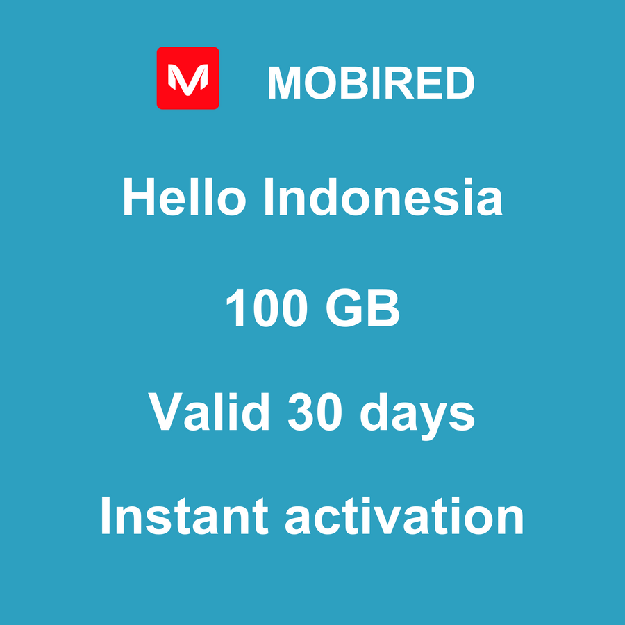 eSIM Indonesia Internet 100 GB – 30 days | Mobired Hello Indonesia