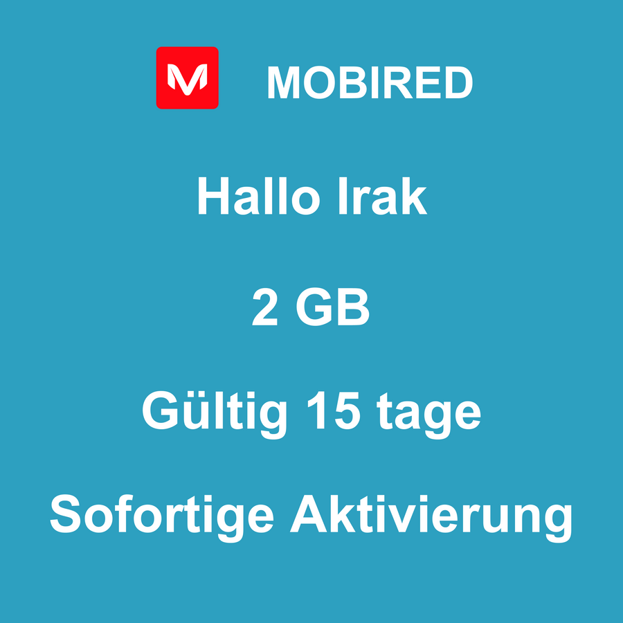 eSIM Irak Internet 2 GB – 15 tage | Mobired Hallo Irak