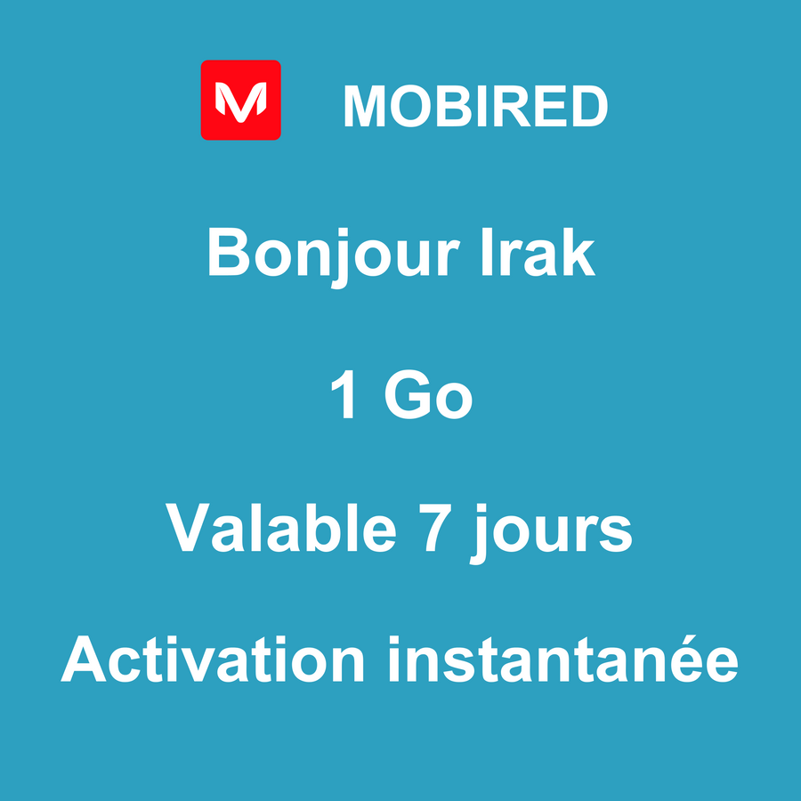 eSIM Irak Internet 1 Go – 7 jours | Mobired Bonjour Irak
