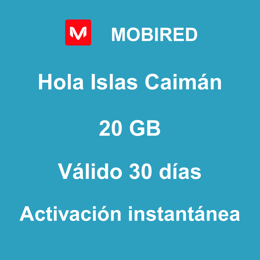 eSIM Islas Caimán Internet 20 GB – 30 días | Mobired Hola Islas Caimán