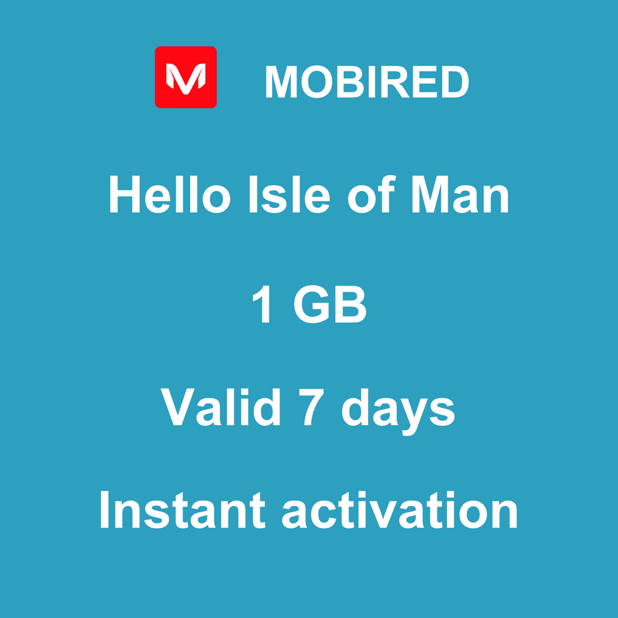 eSIM Isle of Man Internet 1 GB – 7 days | Mobired Hello Isle of Man