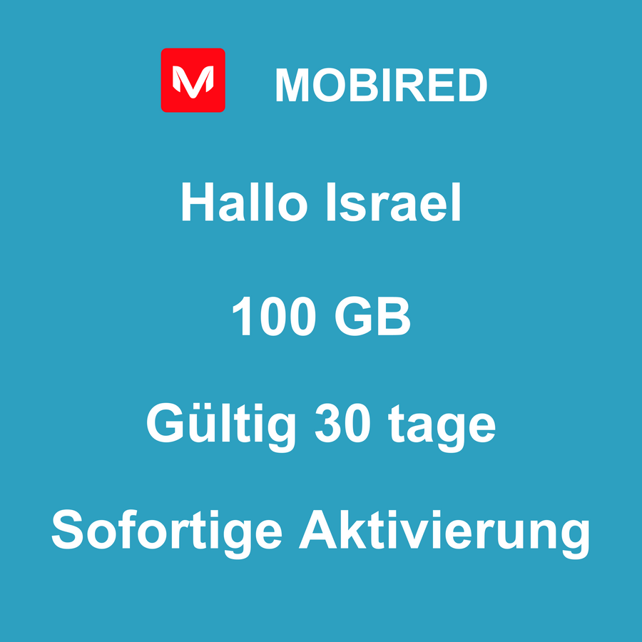 eSIM Israel Internet 100 GB – 30 tage | Mobired Hallo Israel