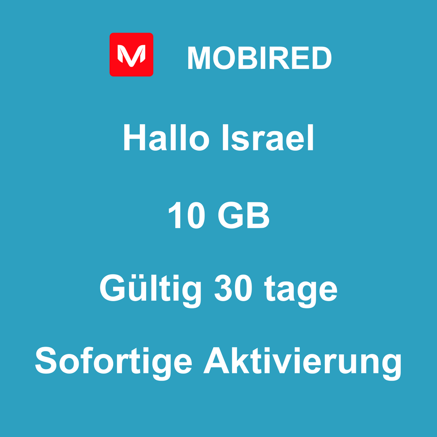 eSIM Israel Internet 10 GB – 30 tage | Mobired Hallo Israel