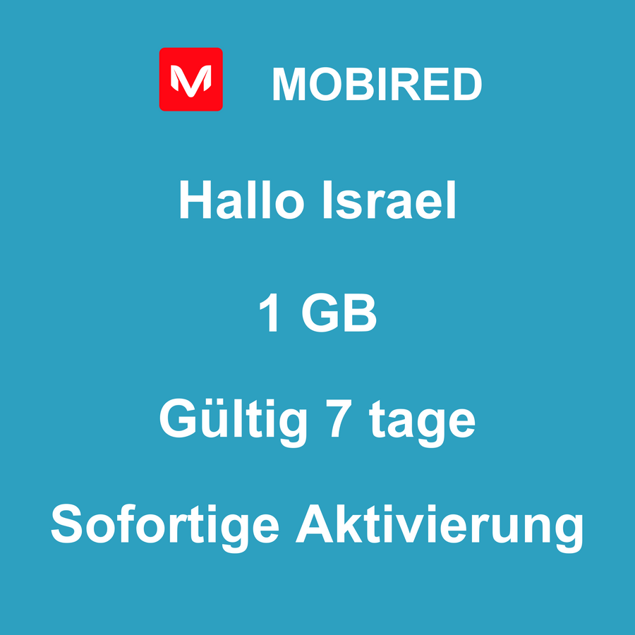 eSIM Israel Internet 1 GB – 7 tage | Mobired Hallo Israel