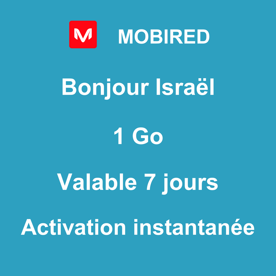 eSIM Israël Internet 1 Go – 7 jours | Mobired Bonjour Israël