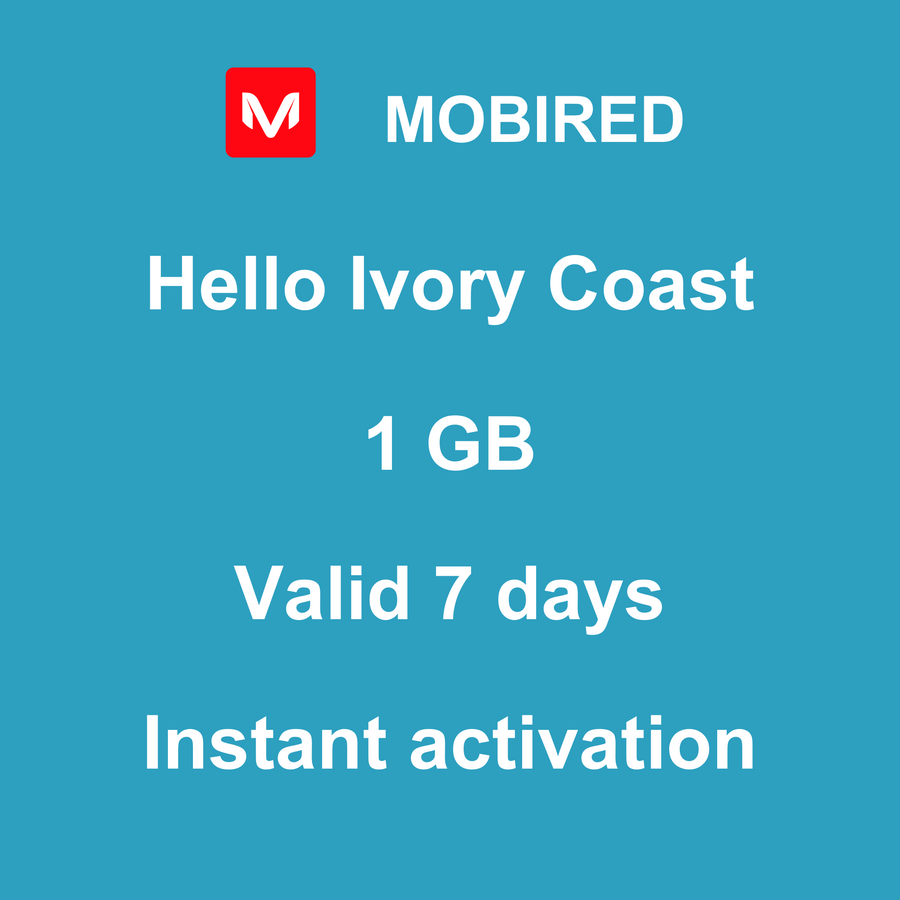 eSIM Ivory Coast Internet 1 GB – 7 days | Mobired Hello Ivory Coast
