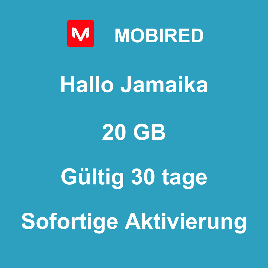 eSIM Jamaika Internet 20 GB – 30 tage | Mobired Hallo Jamaika