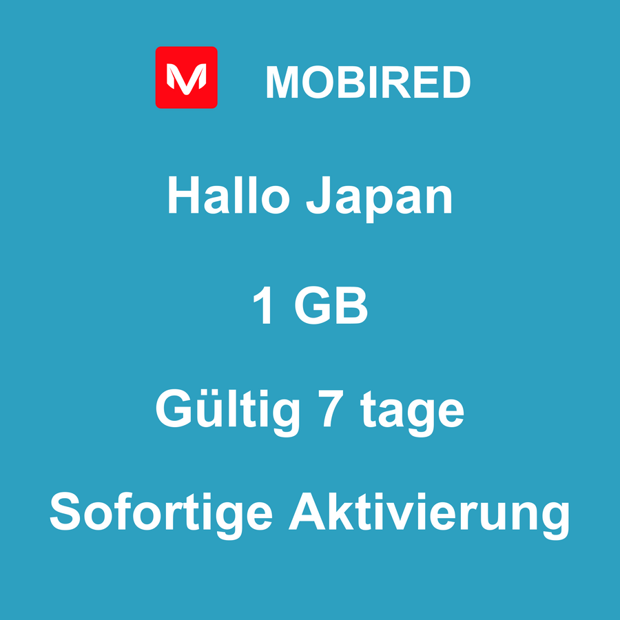 eSIM Japan Internet 1 GB – 7 tage | Mobired Hallo Japan