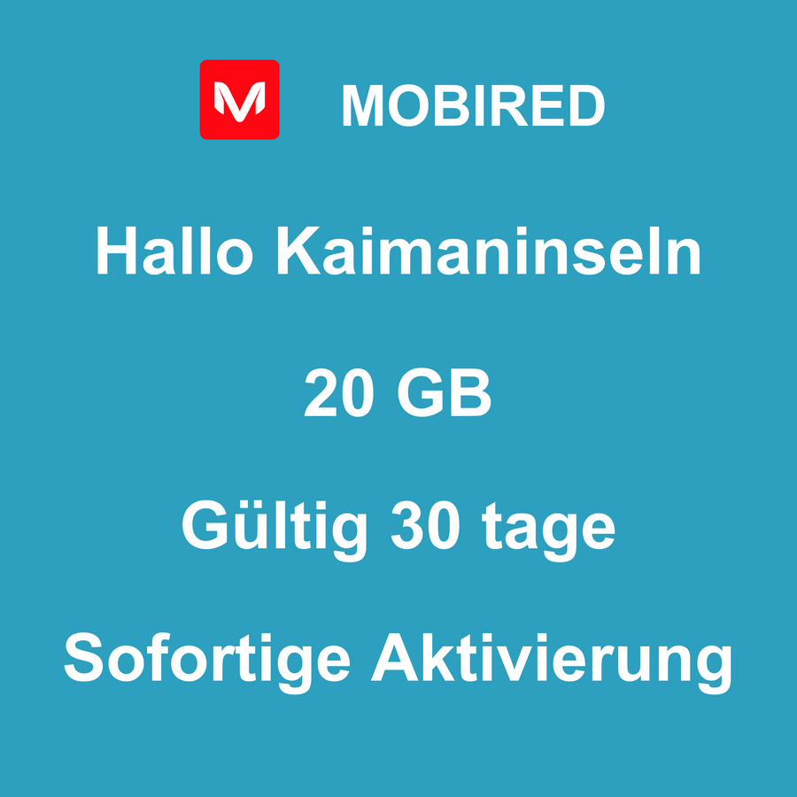 eSIM Kaimaninseln Internet 20 GB – 30 tage | Mobired Hallo Kaimaninseln