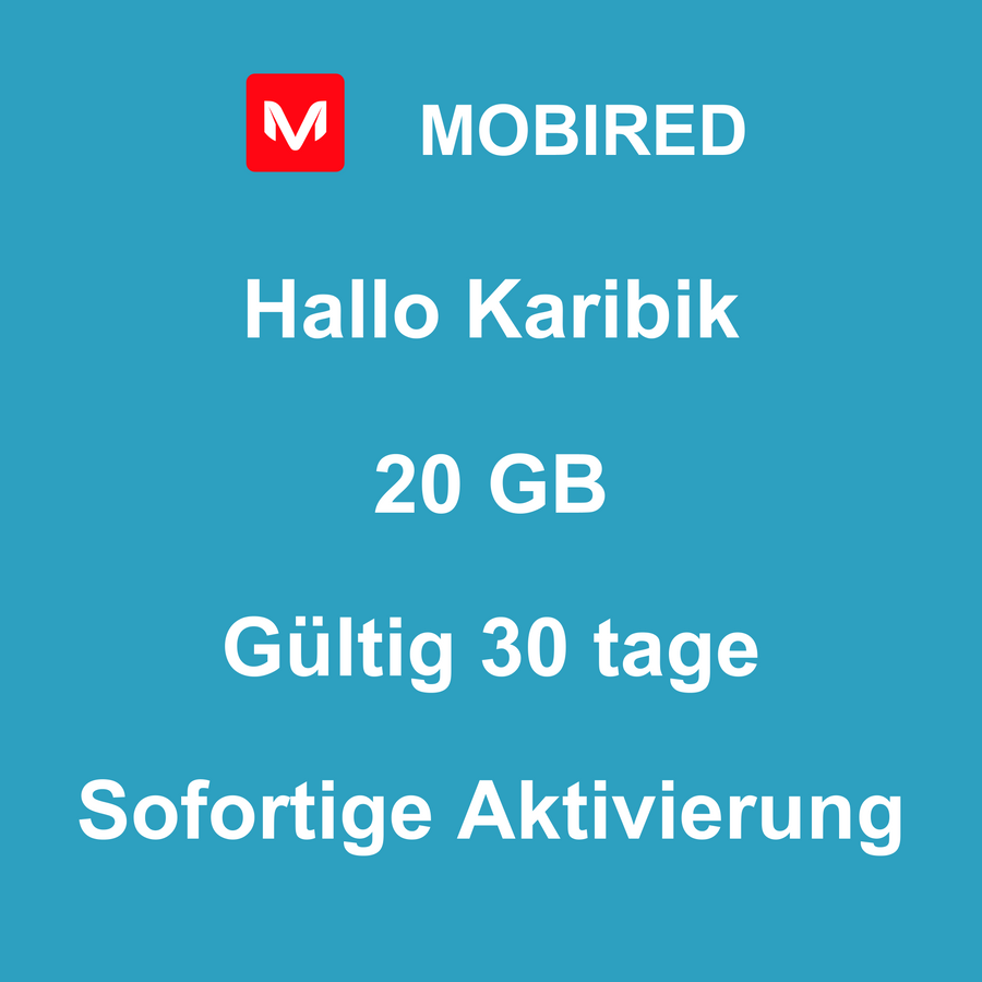 eSIM Karibik Internet 20 GB – 30 tage | Mobired Hallo Karibik