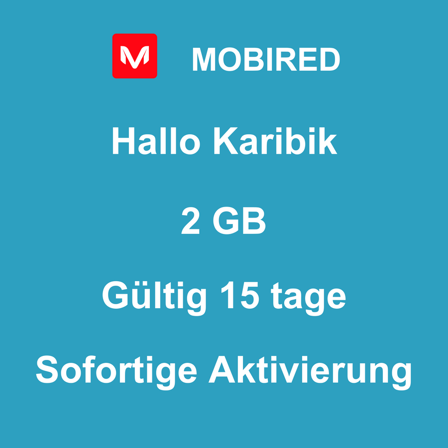 eSIM Karibik Internet 2 GB – 15 tage | Mobired Hallo Karibik