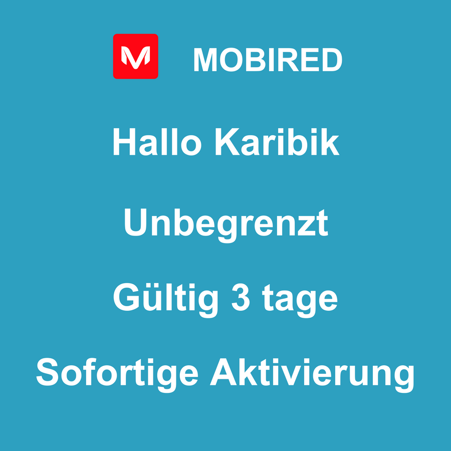 eSIM Karibik Internet Unbegrenzt – 3 tage | Mobired Hallo Karibik