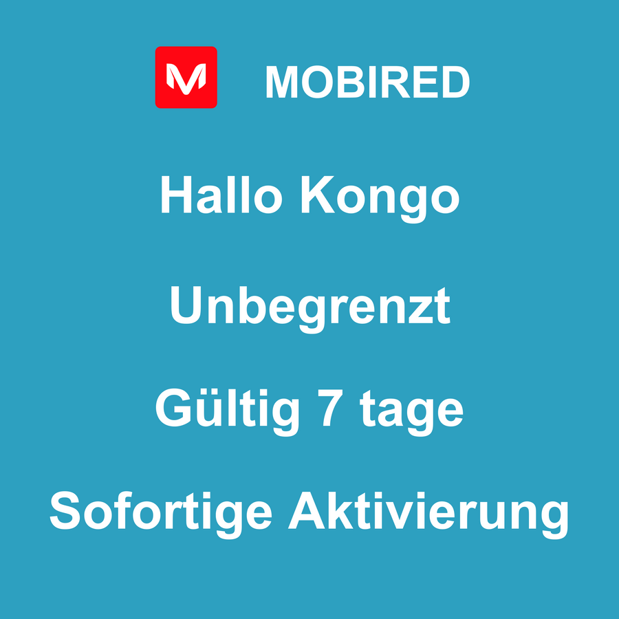 eSIM Kongo Internet Unbegrenzt – 7 tage | Mobired Hallo Kongo