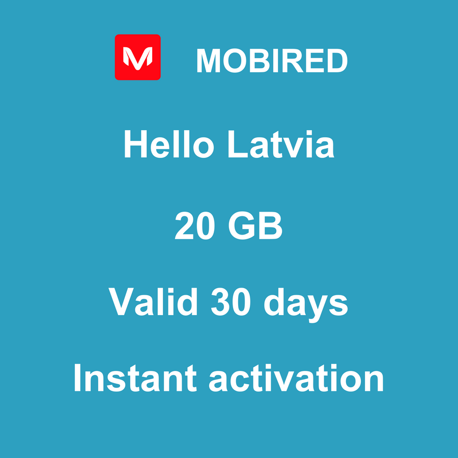 eSIM Letônia Internet 20 GB – 30 dias | Mobired Olá Letônia