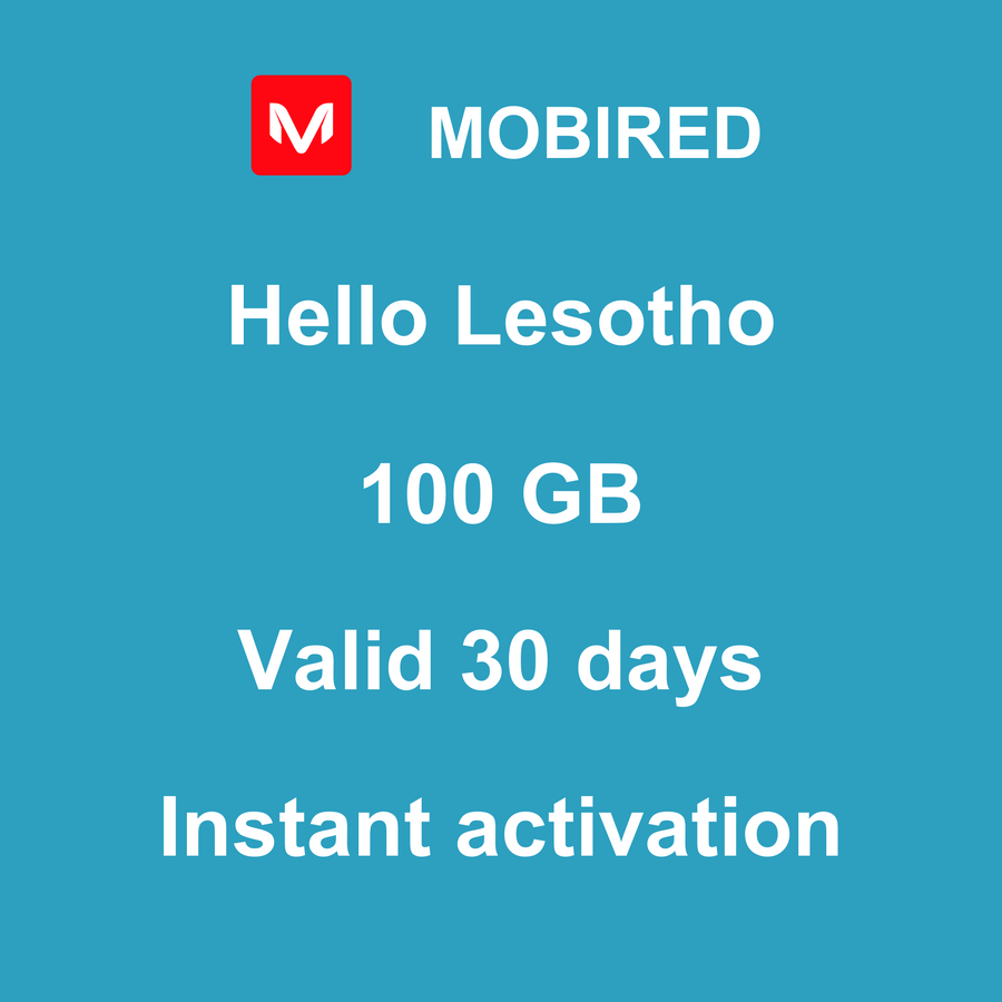 eSIM Lesotho Internet 100 GB – 30 days | Mobired Hello Lesotho