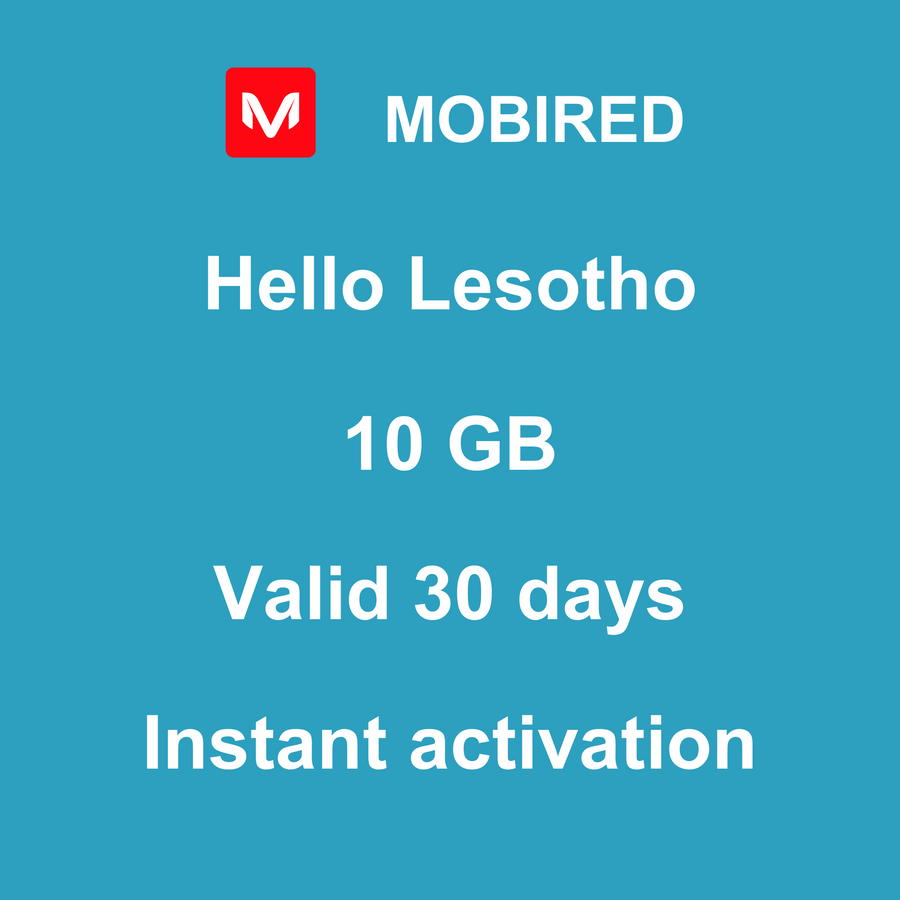 eSIM Lesotho Internet 10 GB – 30 days | Mobired Hello Lesotho