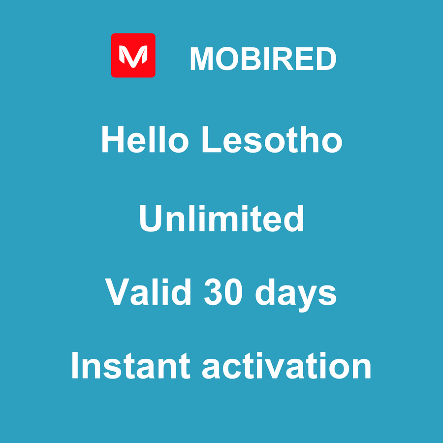 eSIM Lesotho Internet unlimited – 30 days | Mobired Hello Lesotho