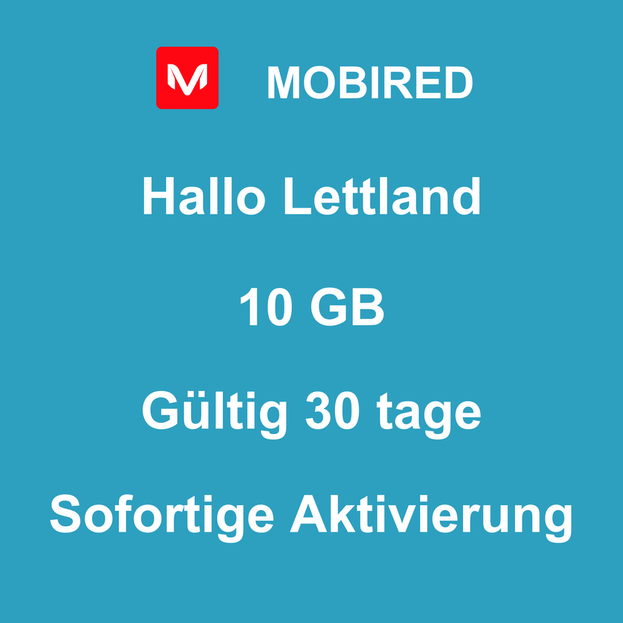 eSIM Lettland Internet 10 GB – 30 tage | Mobired Hallo Lettland
