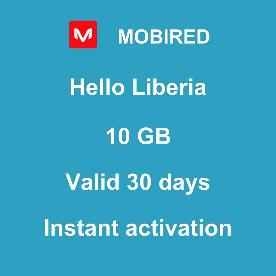 eSIM Liberia Internet 10 GB – 30 days | Mobired Hello Liberia