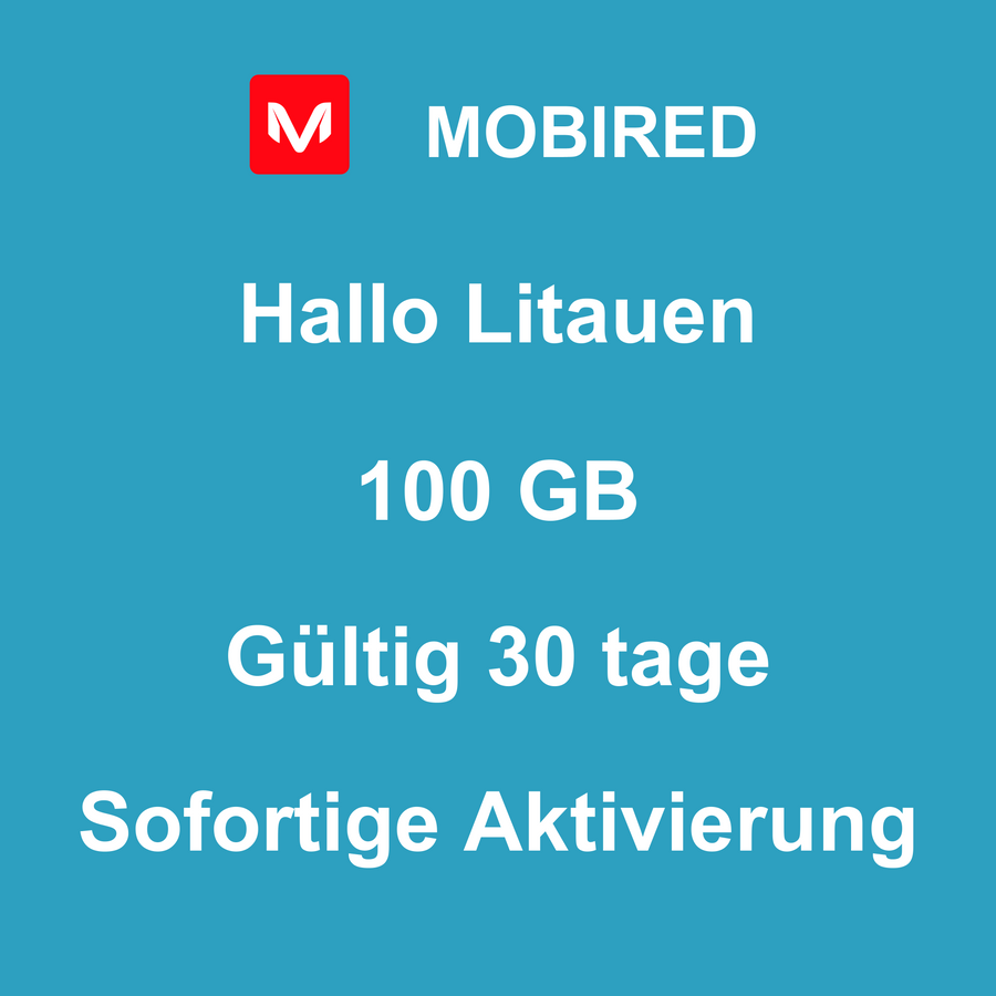 eSIM Litauen Internet 100 GB – 30 tage | Mobired Hallo Litauen