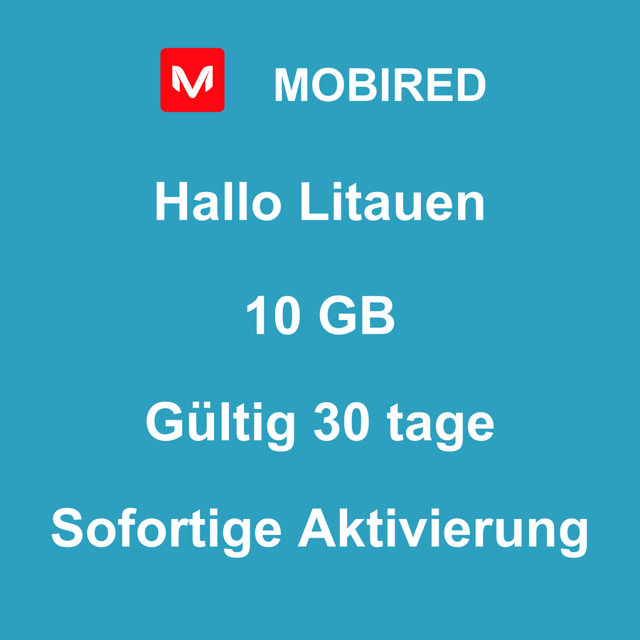eSIM Litauen Internet 10 GB – 30 tage | Mobired Hallo Litauen