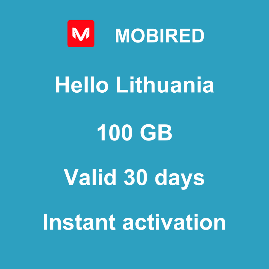 eSIM Lithuania Internet 100 GB – 30 days | Mobired Hello Lithuania