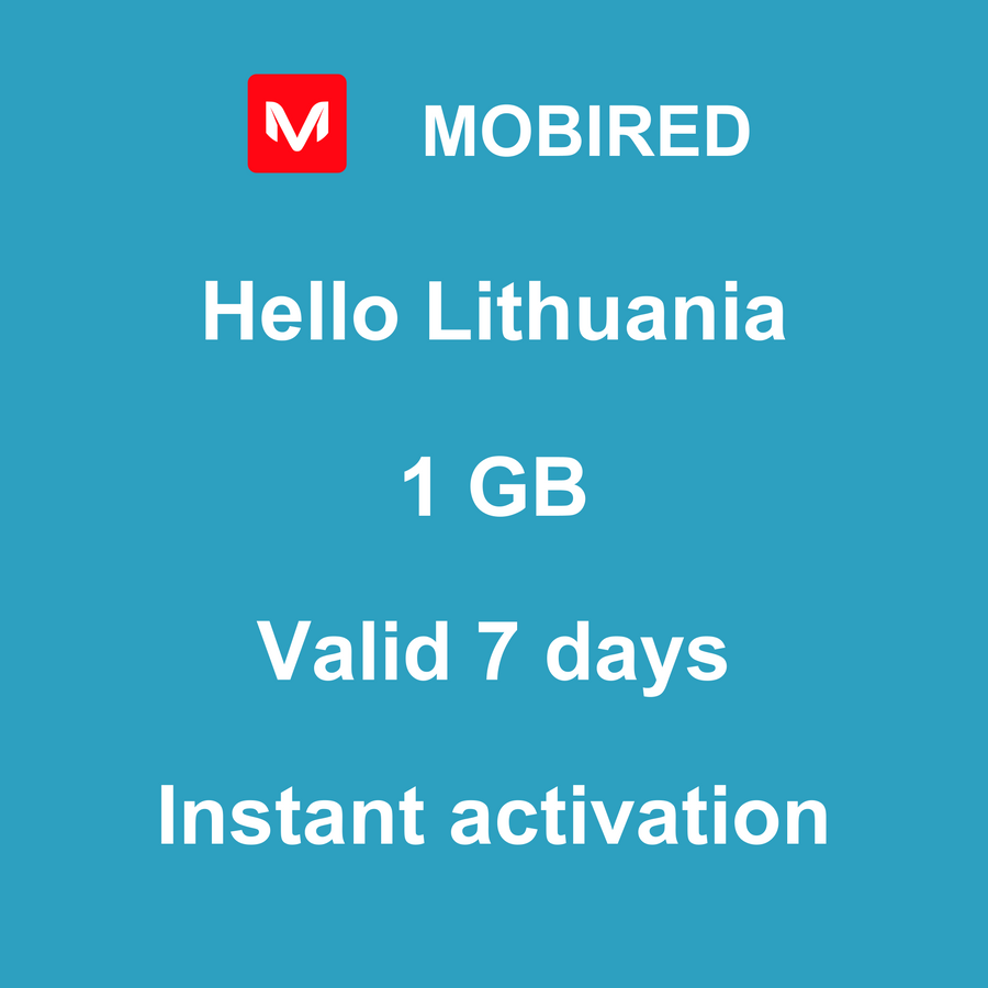eSIM Lithuania Internet 1 GB – 7 days | Mobired Hello Lithuania