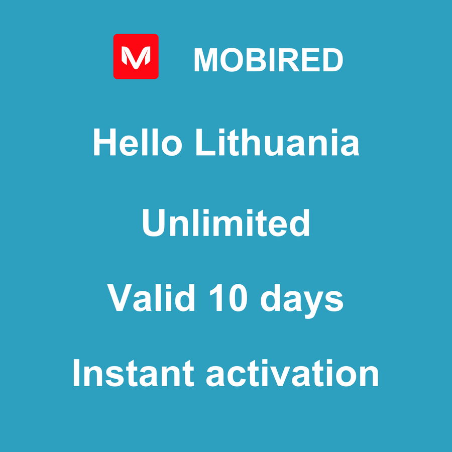 eSIM Lithuania Internet unlimited – 10 days | Mobired Hello Lithuania