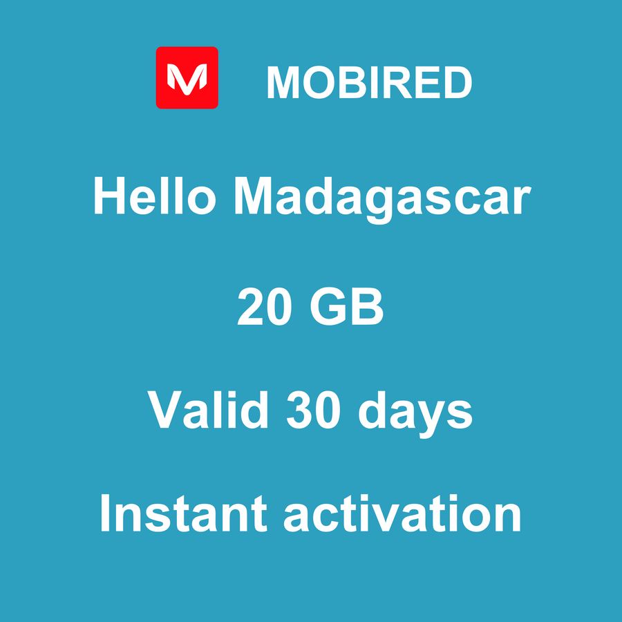 eSIM Madagascar Internet 20 GB – 30 days | Mobired Hello Madagascar
