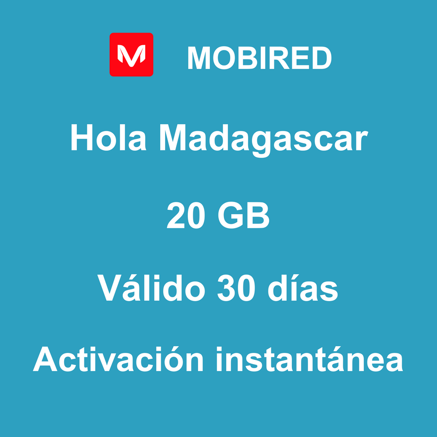 eSIM Madagascar Internet 20 GB – 30 días | Mobired Hola Madagascar