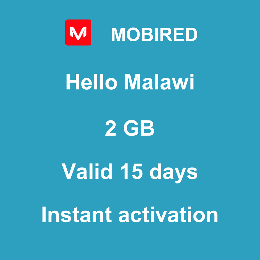 eSIM Malawi Internet 2 GB – 15 days | Mobired Hello Malawi