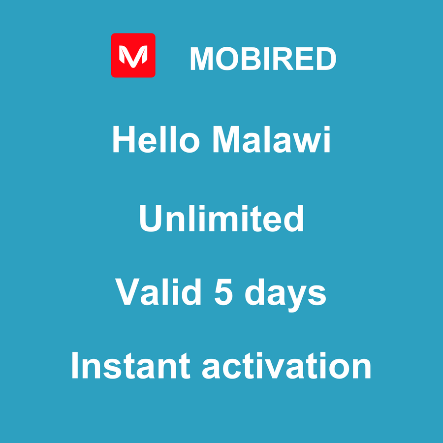 eSIM Malawi Internet unlimited – 5 days | Mobired Hello Malawi