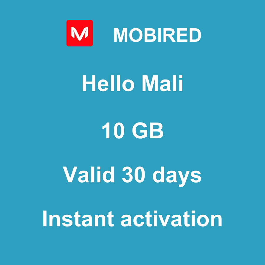 eSIM Mali Internet 10 GB – 30 days | Mobired Hello Mali