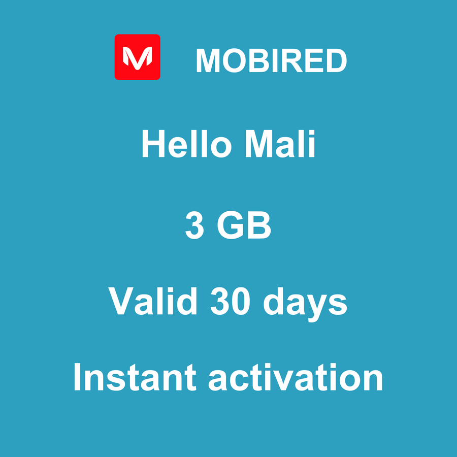 eSIM Mali Internet 3 GB – 30 days | Mobired Hello Mali