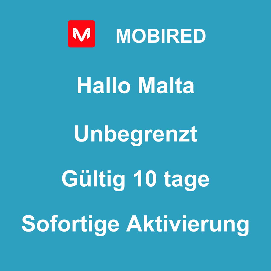eSIM Malta Internet Unbegrenzt – 10 tage | Mobired Hallo Malta