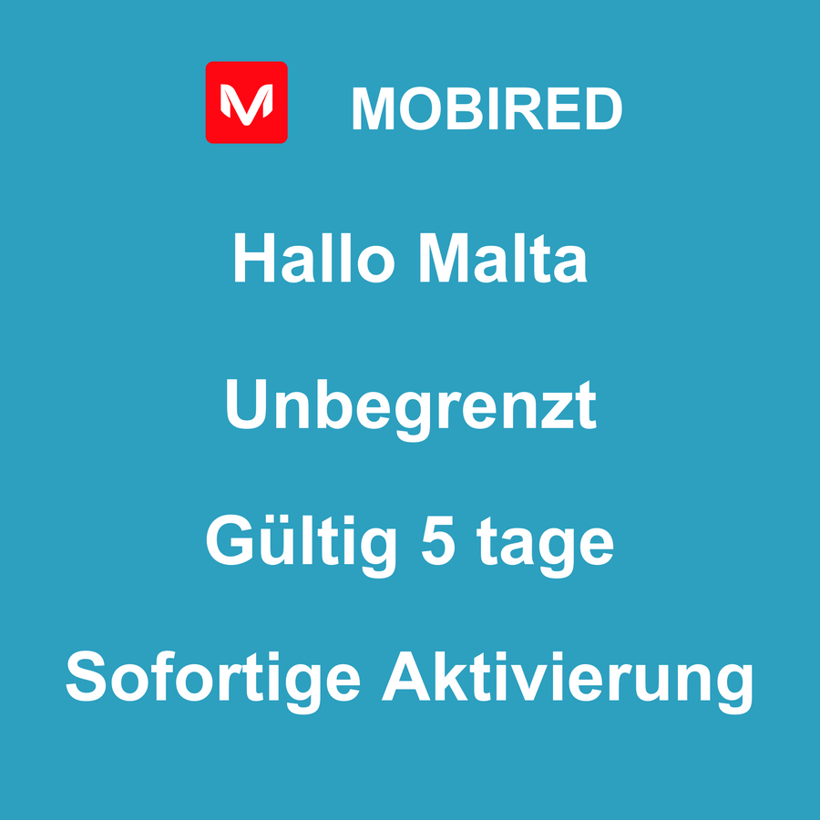 eSIM Malta Internet Unbegrenzt – 5 tage | Mobired Hallo Malta