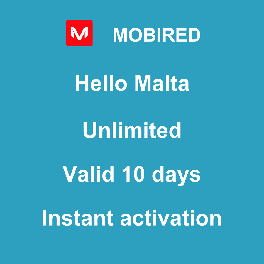 eSIM Malta Internet unlimited – 10 days | Mobired Hello Malta